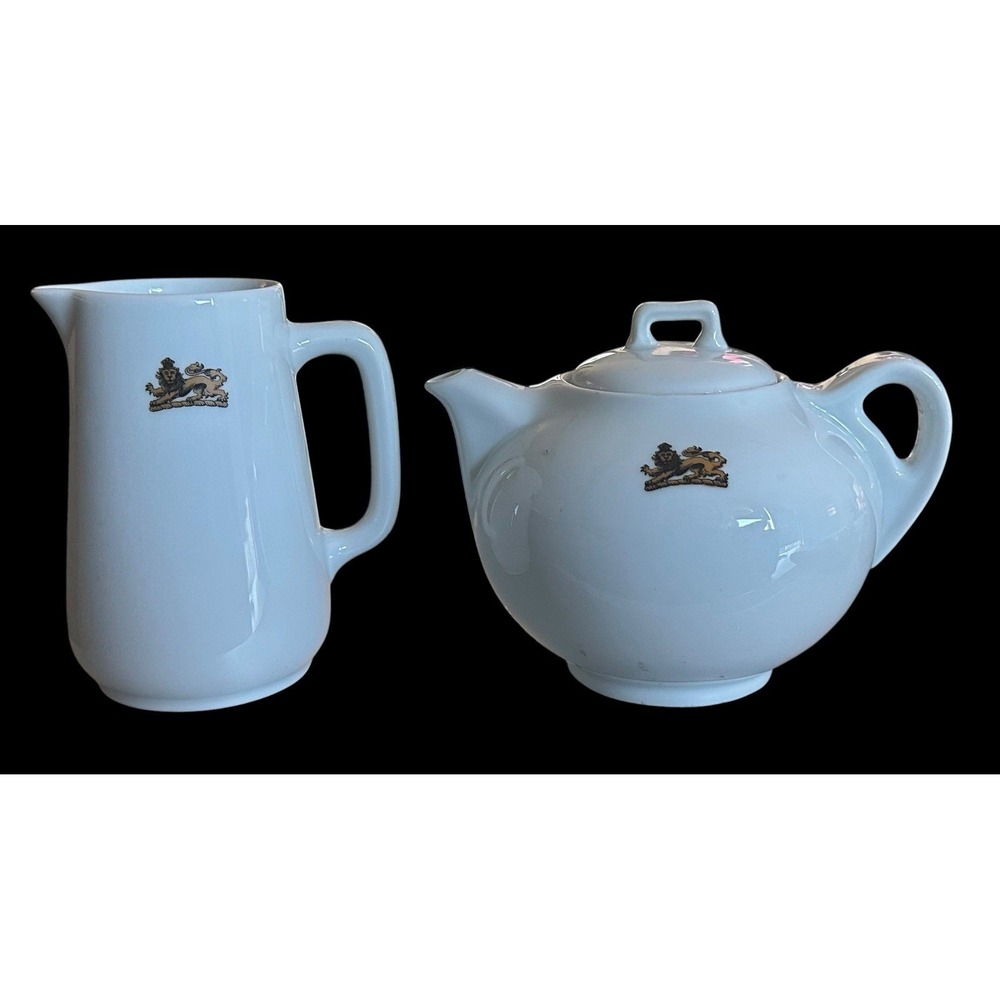 Limoges GDA France Porcelain Tea Pot &‎ Pitcher Lion Logo
